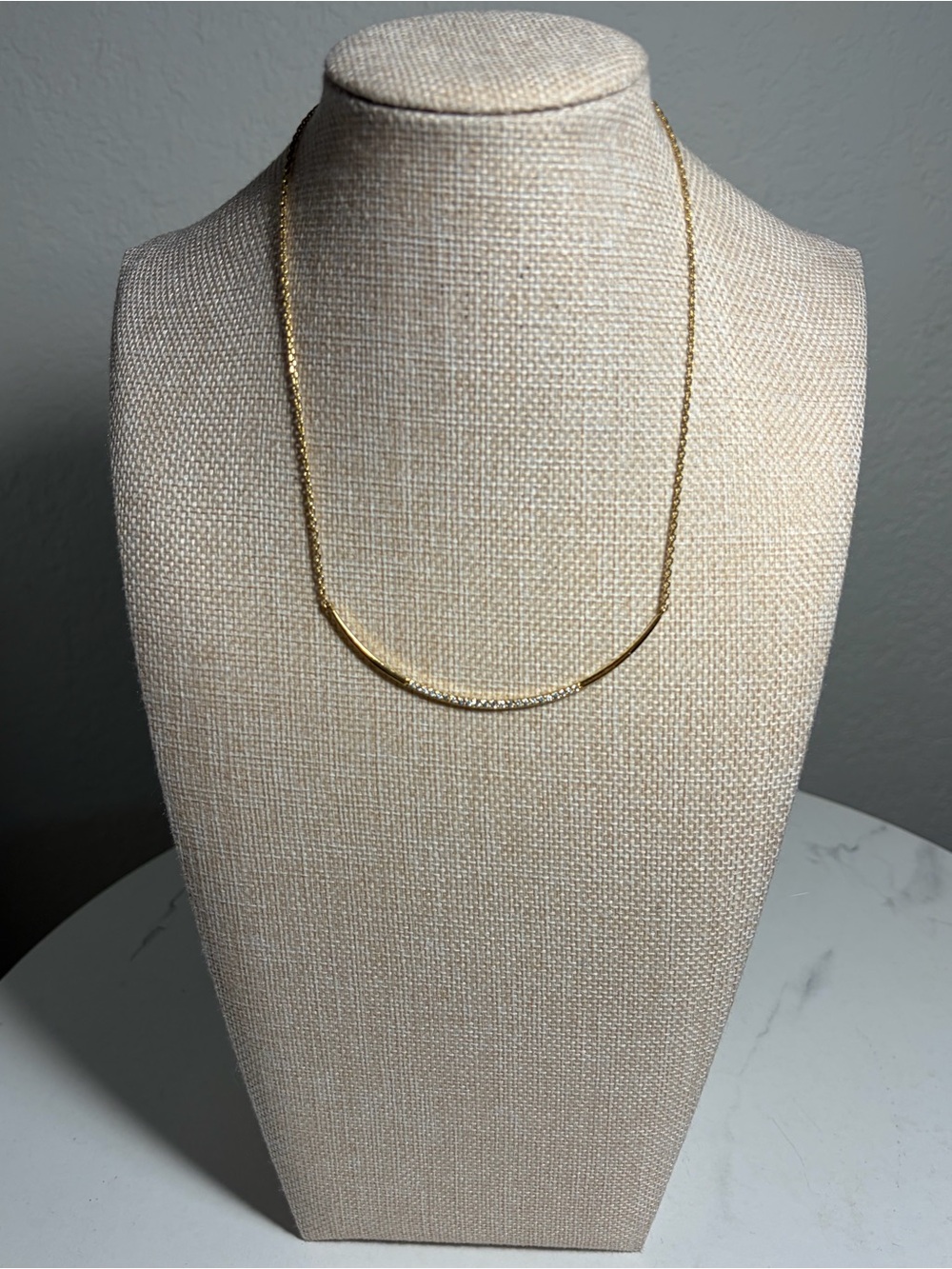 Stella & Dot Gold-Tone Curved Bar Pave Rhinestone Necklace